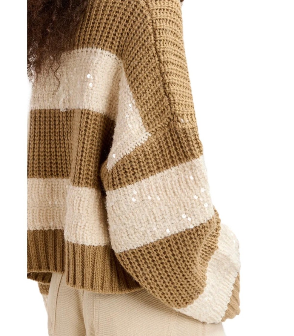 Essentiel Antwerp Group Knit Sequin Sweater In Brown Ecru In Neutrals
