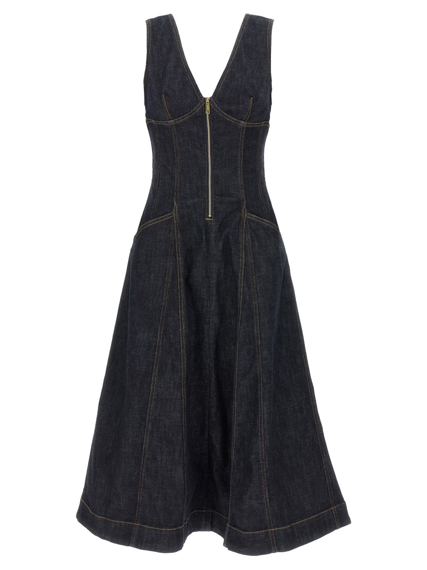 Self-portrait V-neck Denim Midi Dresses In Black