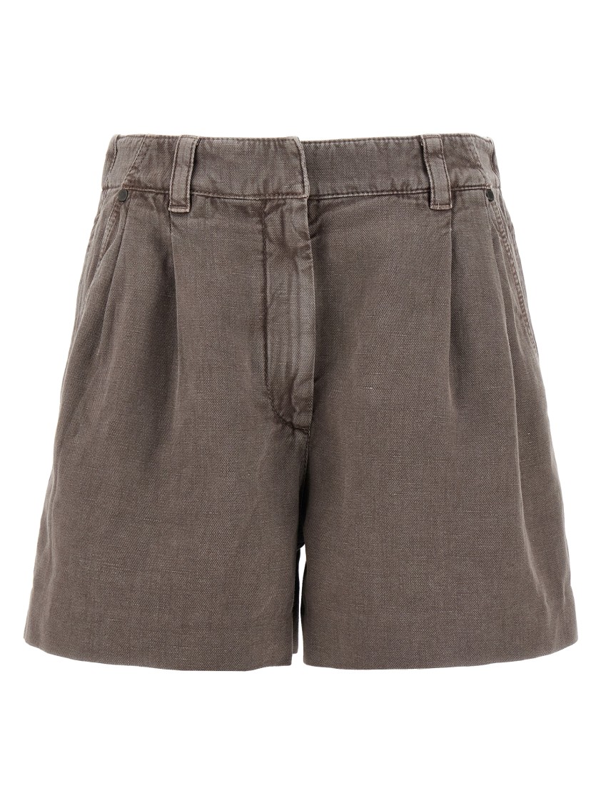 Brunello Cucinelli Garment-dyed Brown Linen Cotton Shorts