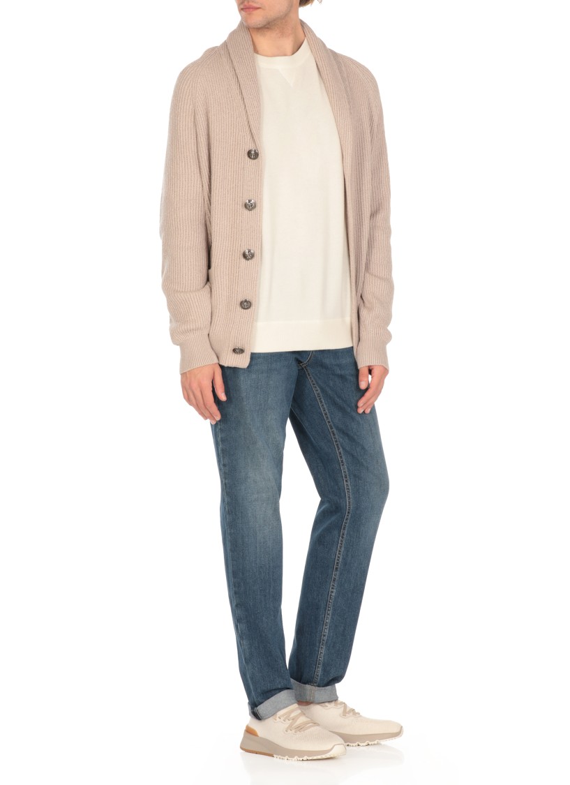 Brunello Cucinelli Beige Cotton Knitted Cardigan In Neutrals