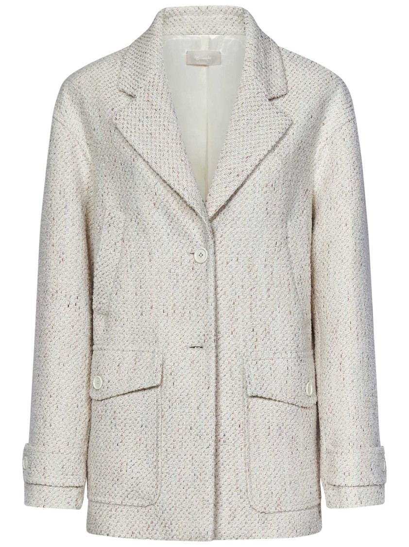 Shop Drumohr Cream White Oversized Tweed Blazer In Neutrals