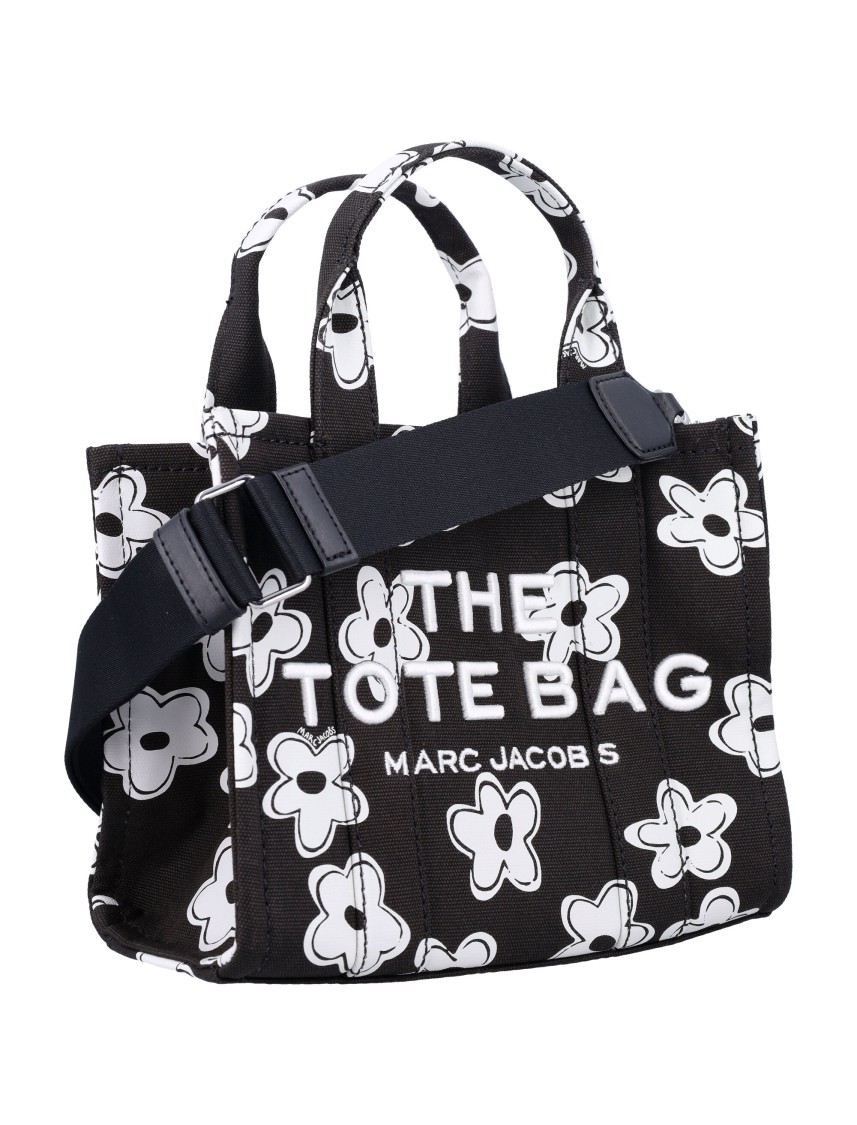 Marc Jacobs 'the Medium Tote' Black Handbag With Logo Lettering On The Front And All-over Floral Print In Black