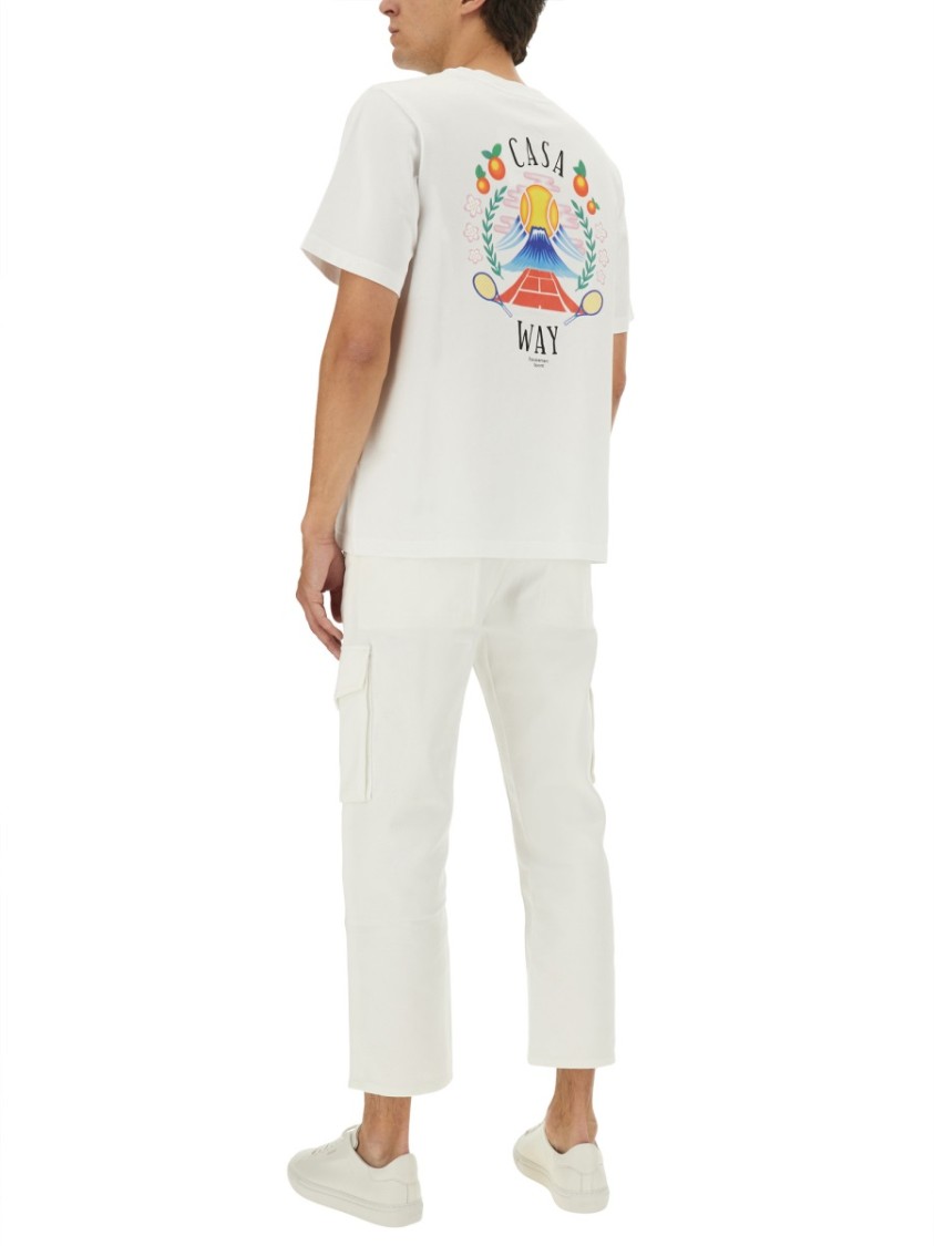 Casablanca T-shirt Girocollo Con Logo Sul Fronte In Cotone Bianca Uomo