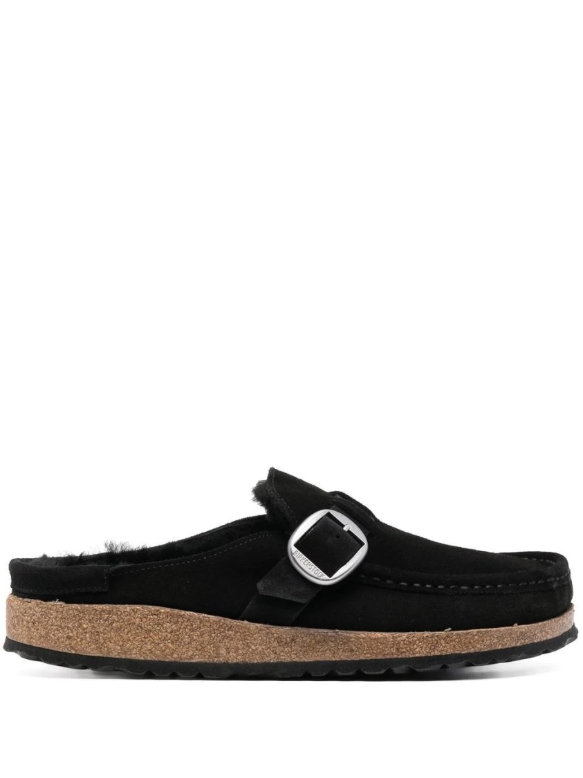 Birkenstock Black Buckley Shearling Suede Slip-on Shoes In Black