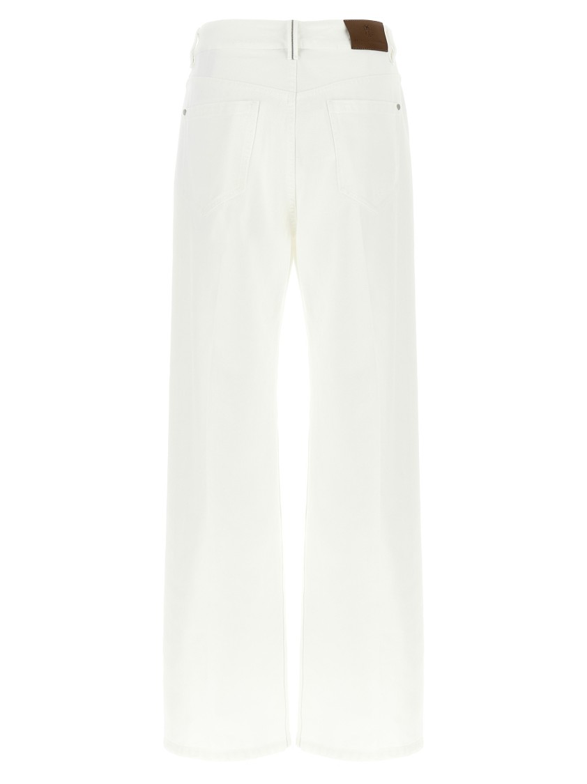 Brunello Cucinelli White Jeans With Wide Leg And Monil Detail On The Rear In Denim Woman In Multi