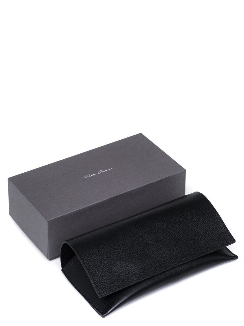 Rick Owens Rectangular Black Acetate Sunglasses With Silver Rivets