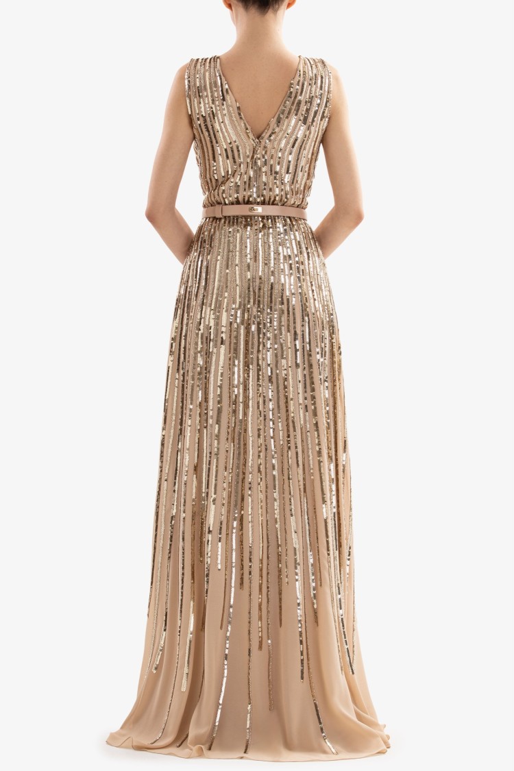 Saiid Kobeisy Sequin Long Dress In Brown