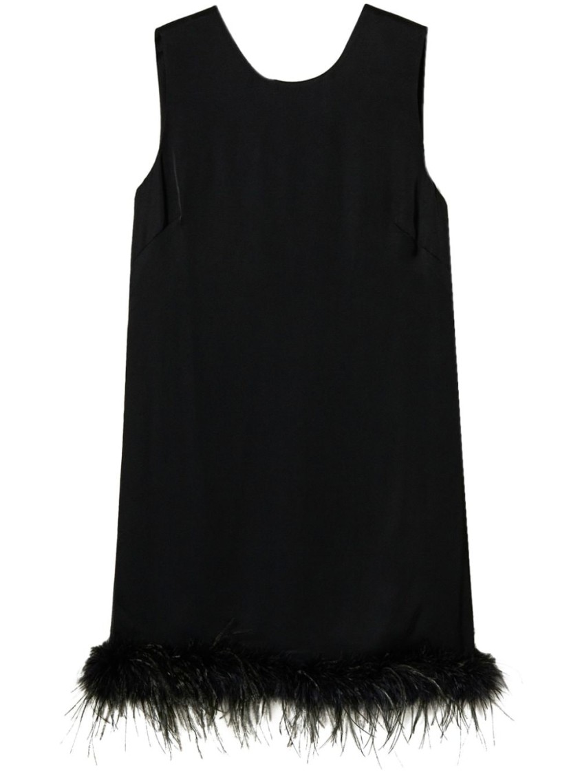 Shop Twinset Twin-set Sleeveless Black Dress With Feather Detail