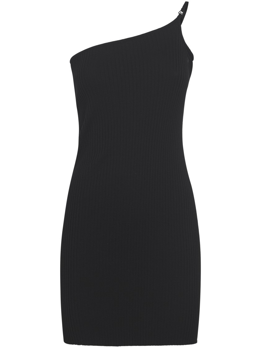 Courrèges One-shoulder Black Skirt With Ribbed Texture In Black