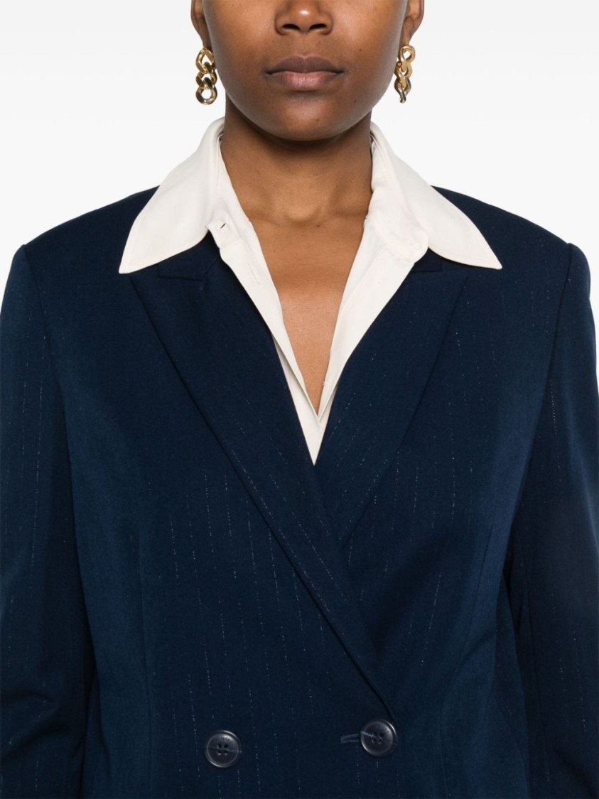 Shop Twinset Twin-set Double-breasted Tailored Jacket With Pinstripe Detail And Silhouette In Blue