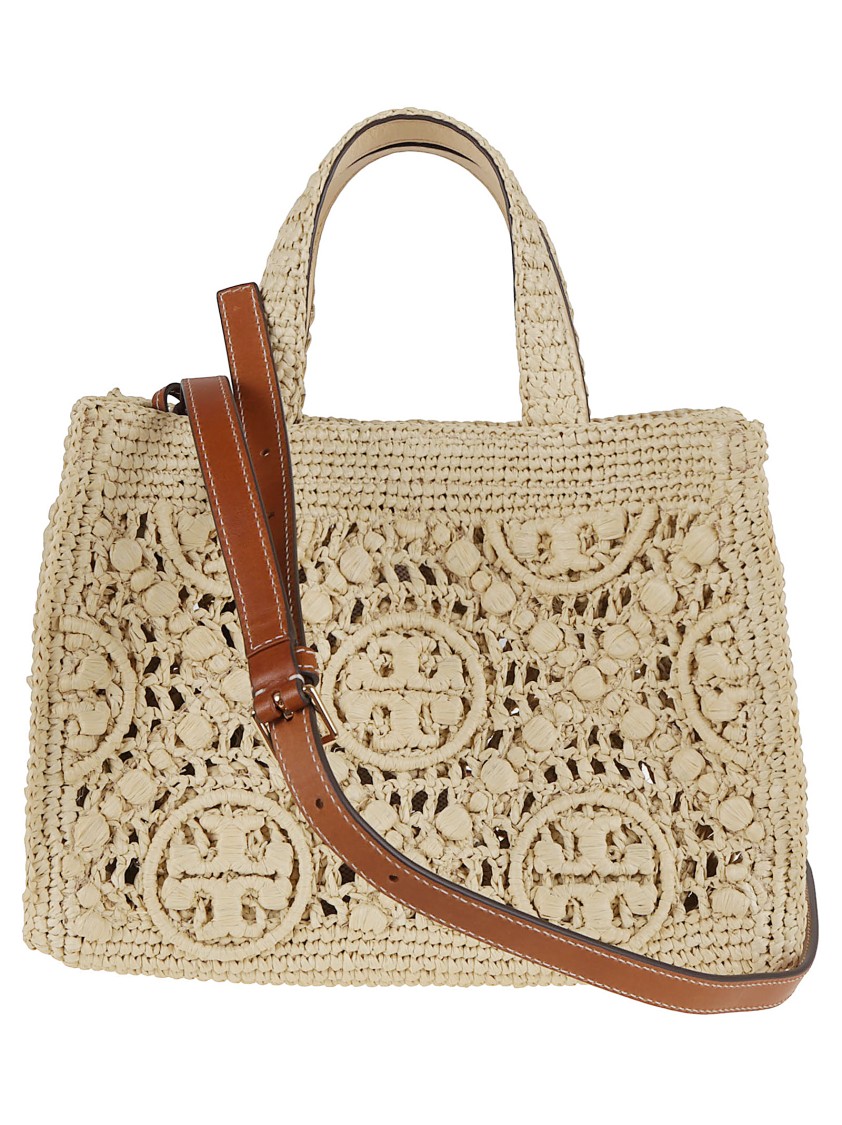 Tory Burch T Monogram Raffia Square Tote In Neutral