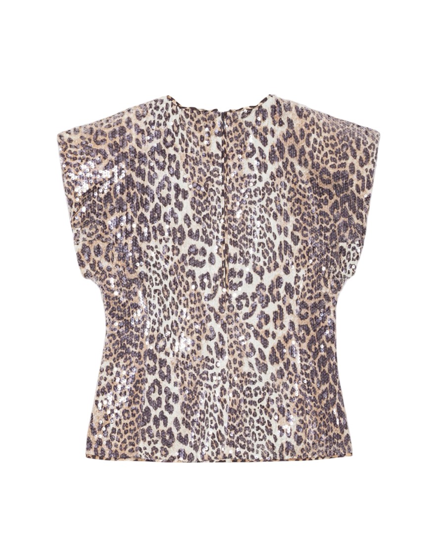 Ganni Leopard Blouse With Sequins In Animal Print