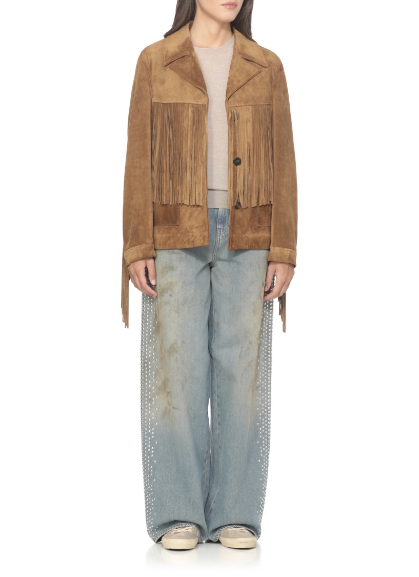 Golden Goose Tobacco Suede Fringe Jacket In Brown