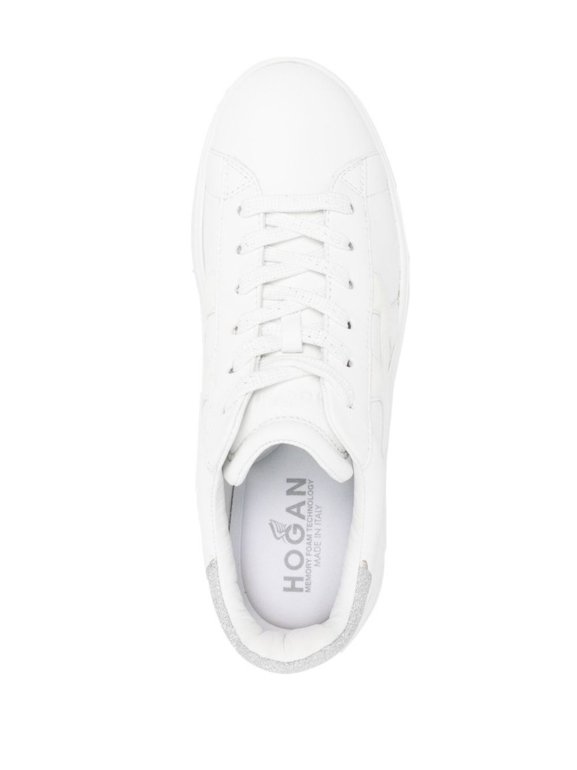 Hogan Leather Sneakers With Glittered Patch In White