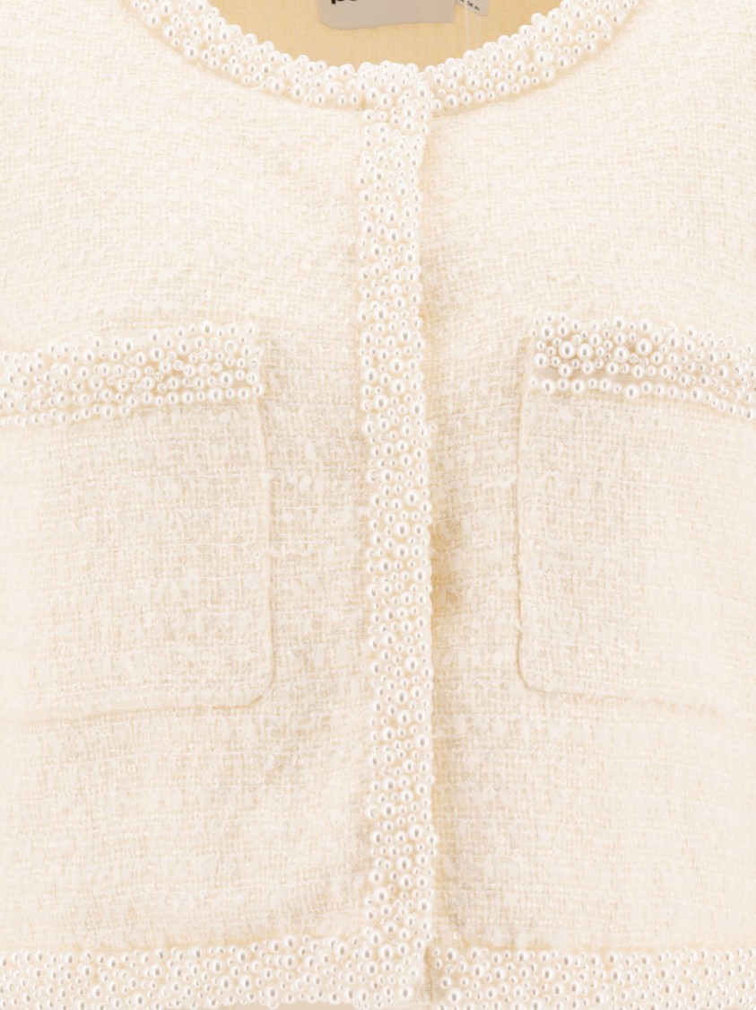 Self-portrait Cropped Knitwear With Textured Fabric In Neutral