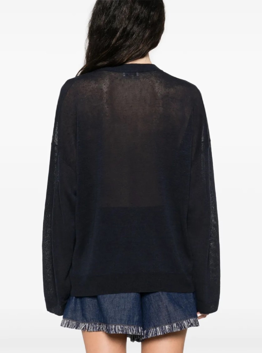Brunello Cucinelli Long-sleeve Relaxed Fit Sweater With Pocket Detail In Blue