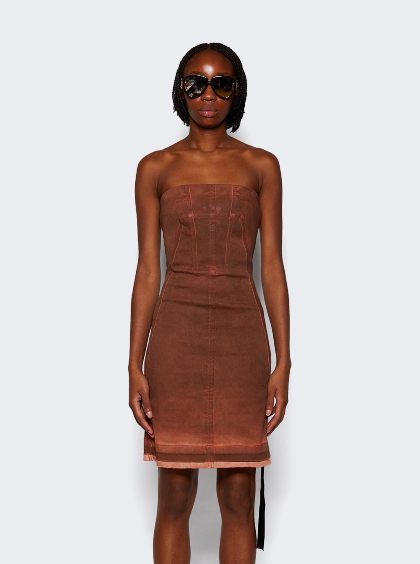 Rick Owens Drkshdw Drkshdw By Rick Owens Splintered Stretch Denim Bustier Dress In Brown
