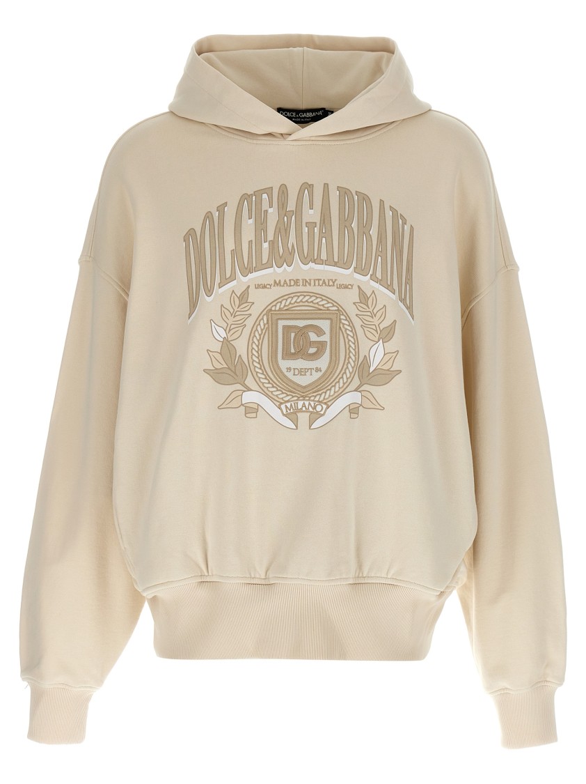 Dolce & Gabbana Beige Embroidered Hoodie In Gray