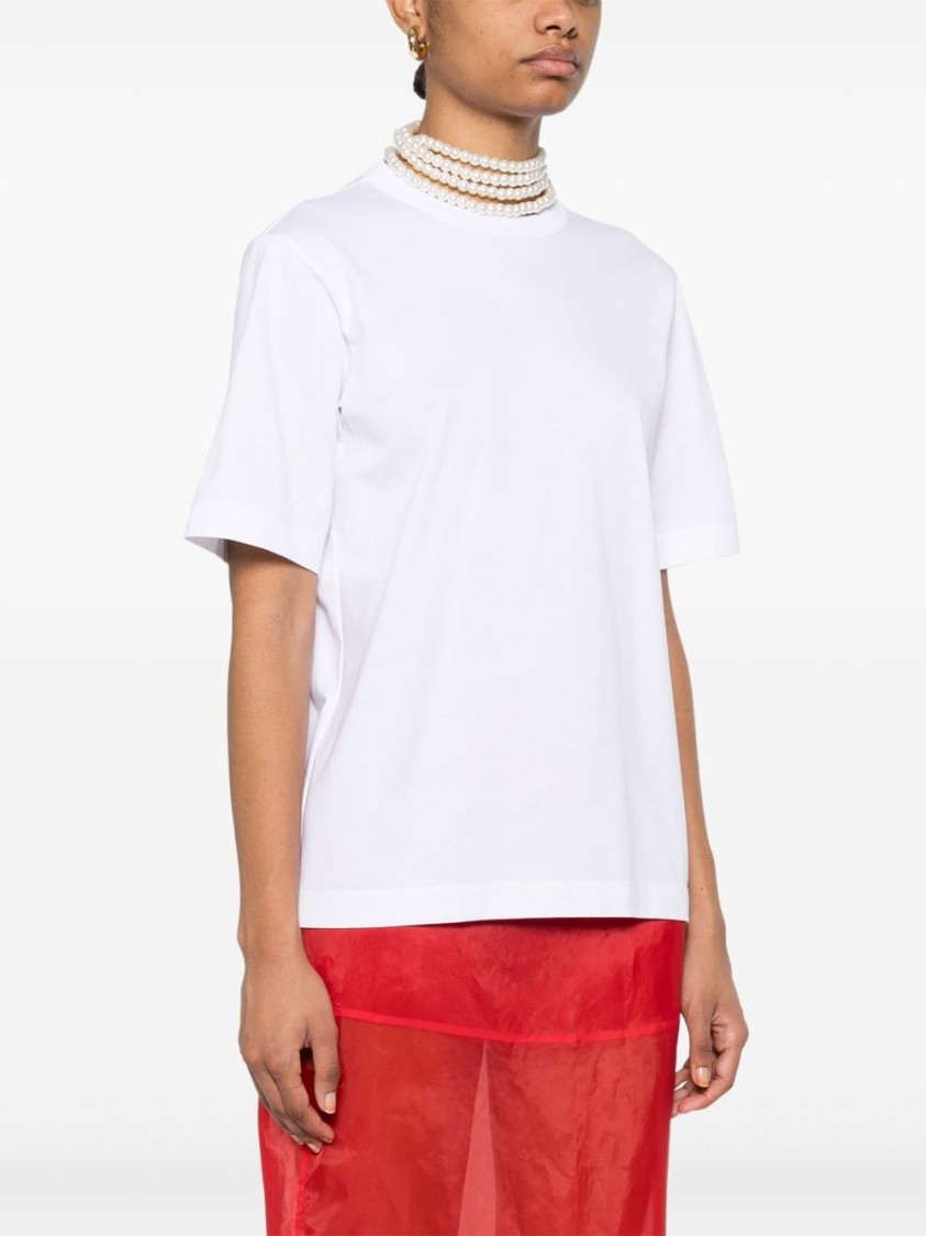 Shop Carven Faux Pearl-embellished White Cotton T-shirt