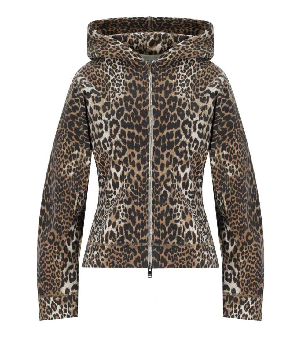 Ganni Fitted Organic Cotton Animal Print Hoodie In Animal Print