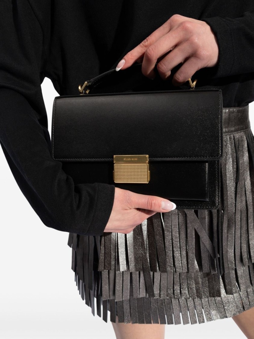 Golden Goose 'venezia' Black Hand Bag With Lettering Logo And Clasp Closure In Black