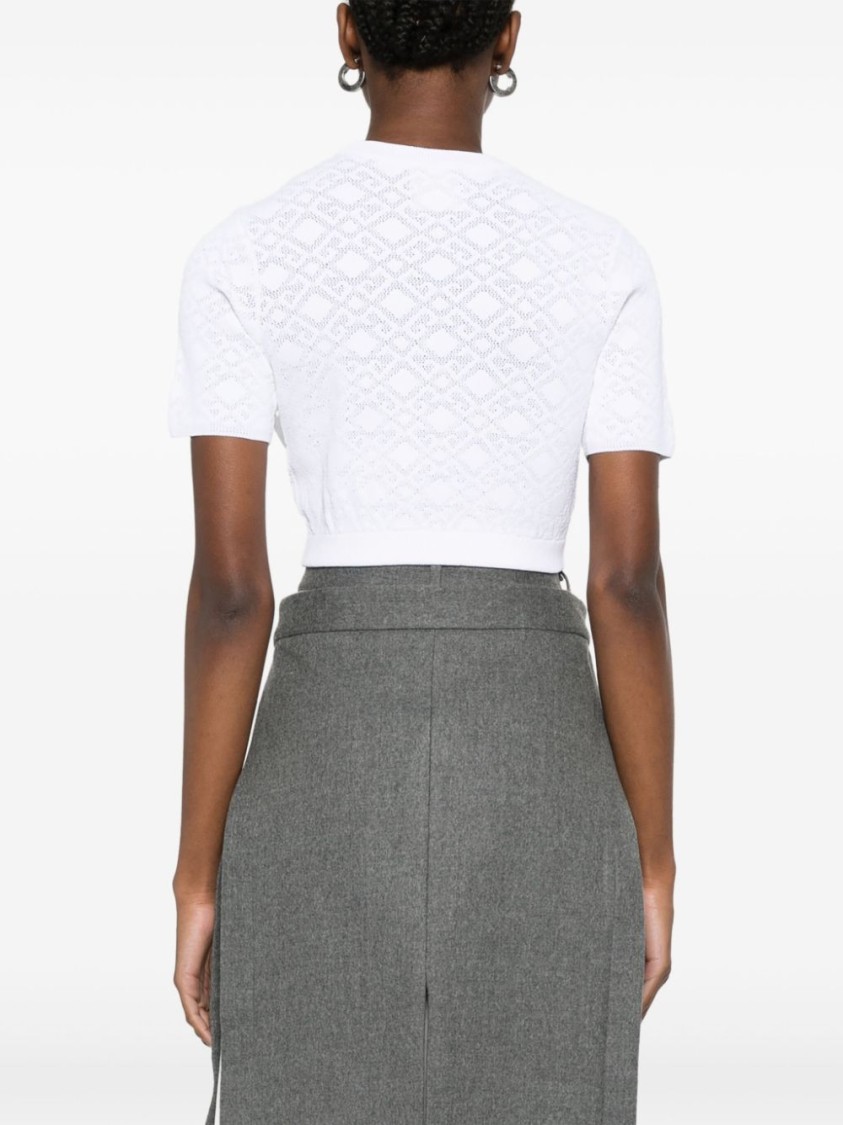 Givenchy Cropped Diamond-pattern T-shirt With Classic Crew Neck In White