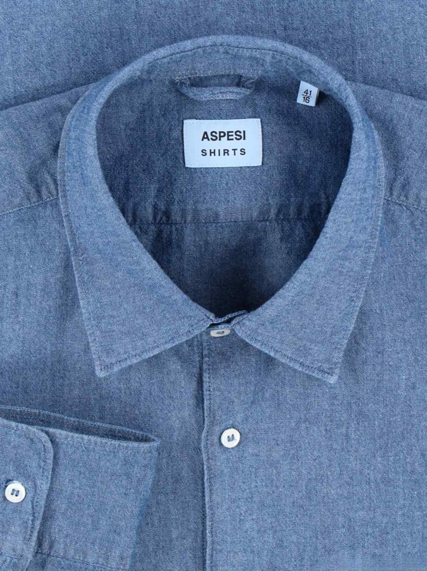 Aspesi Collared Shirt With Pocket And Button Cuffs In Blue