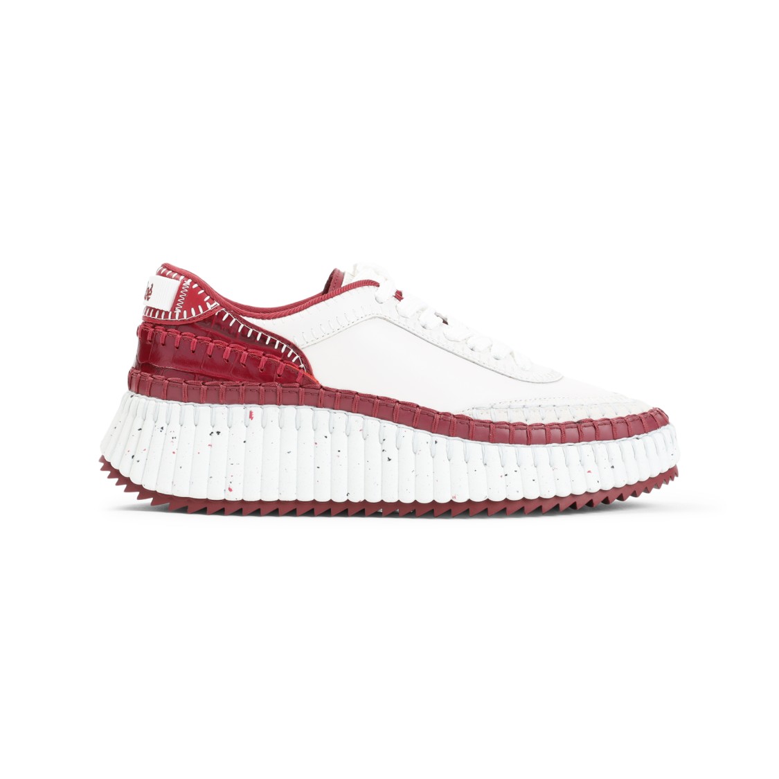 Shop Chloé Red Leather Sneakers With Textured Sole And Elegant Accents