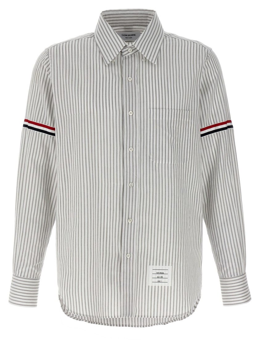 Thom Browne Grey Vertical-stripe Long-sleeve Shirt In White