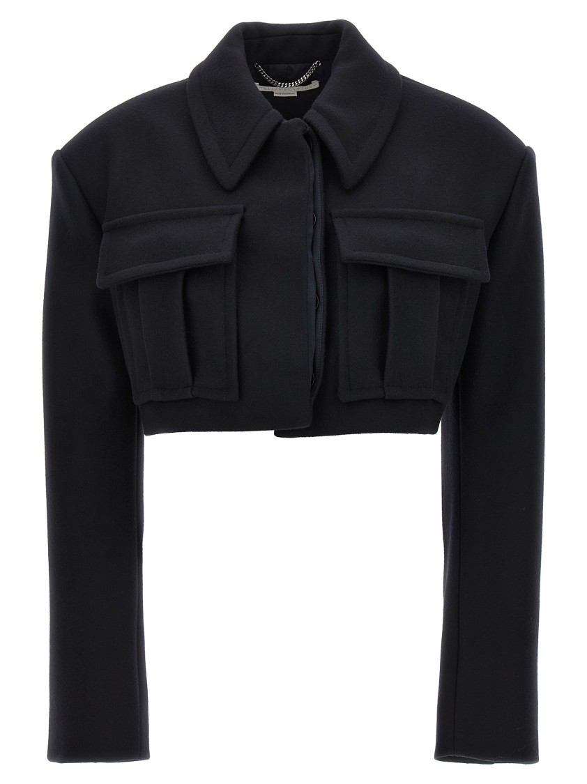 Stella Mccartney Cropped Wool Jacket With Button Closure In Black