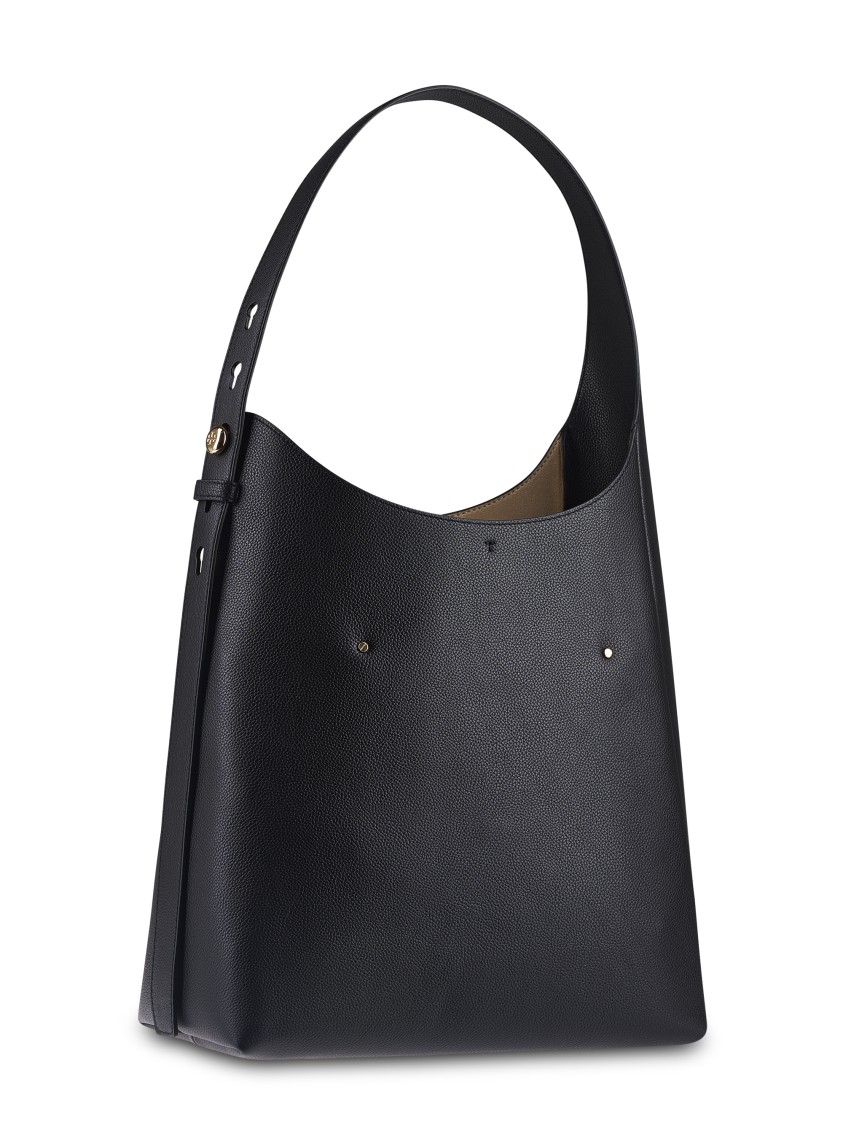 Tory Burch Romy Hobo Bag With Textured Leather And Gold Accents In Black
