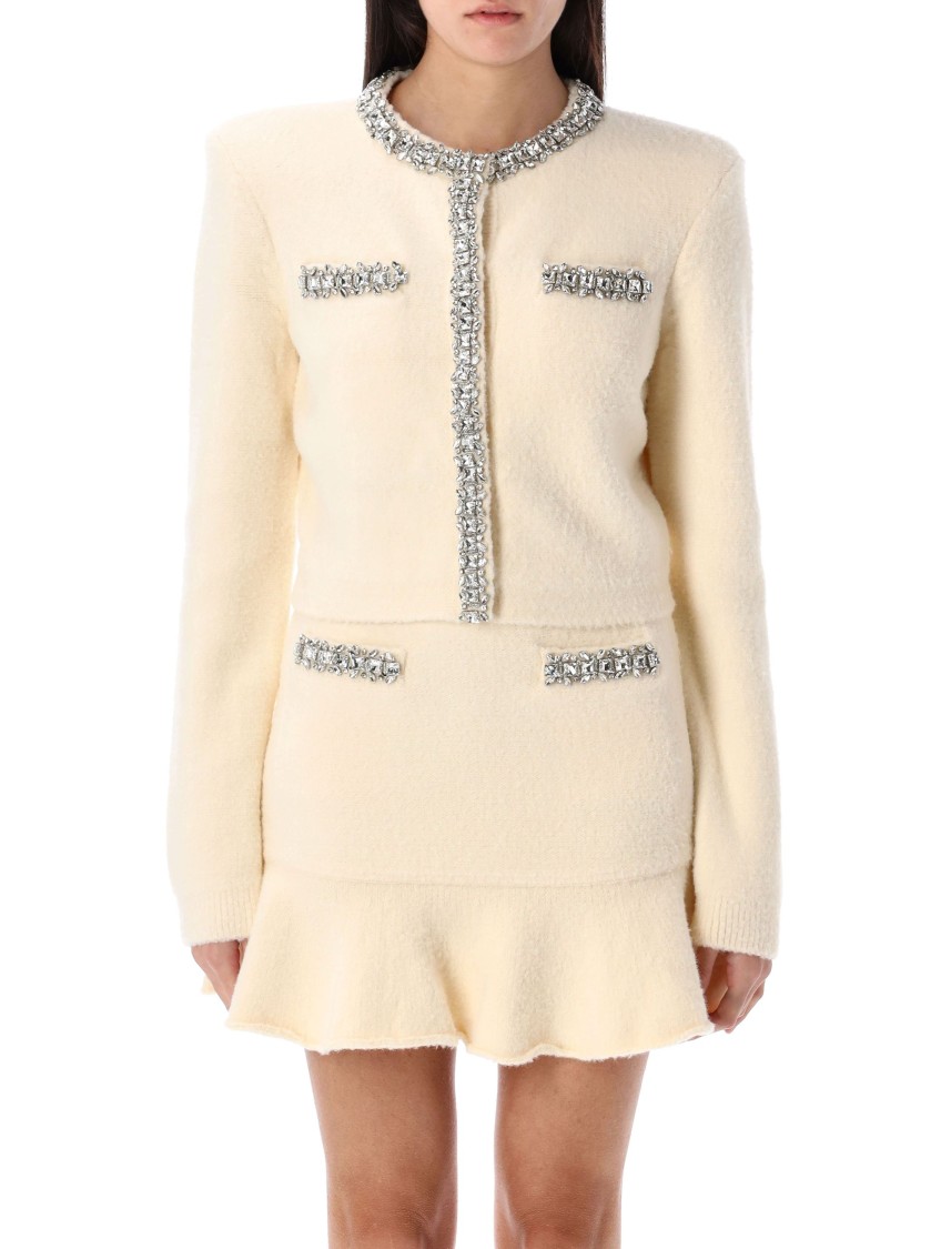 Shop Self-portrait Soft Knit Cardigan In Neutrals