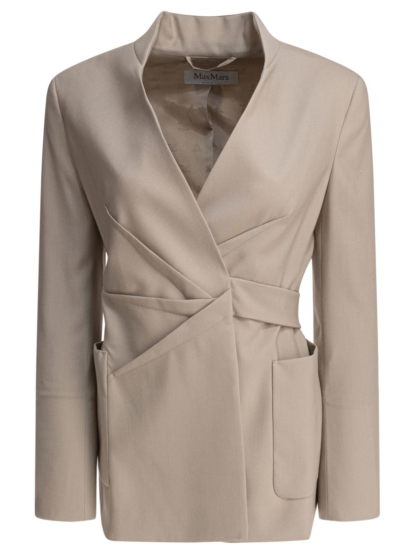 Max Mara Single-breasted Blazer With Unique Wrap-style Design In Neutral