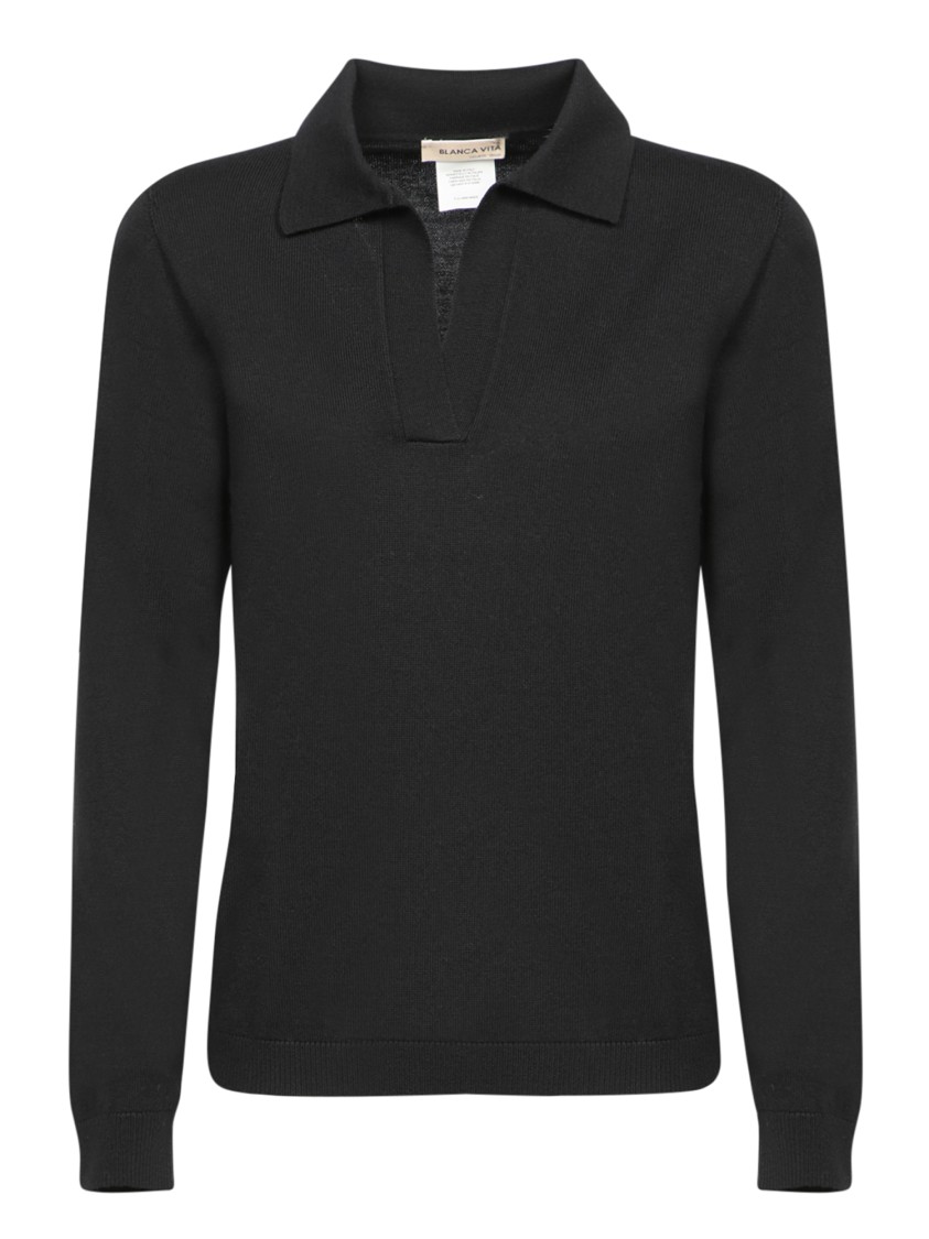 Blanca Vita Black Longsleeves Polo T-shirt