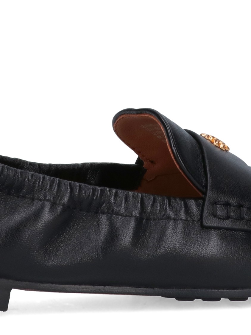 Tory Burch Black Leather Ballet Loafers In Black