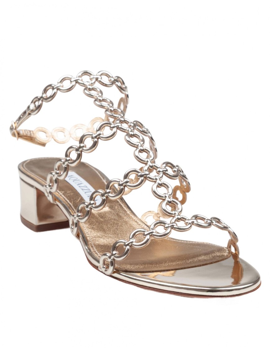 Aquazzura Infinity Chain Sandal In Mirrored Leather