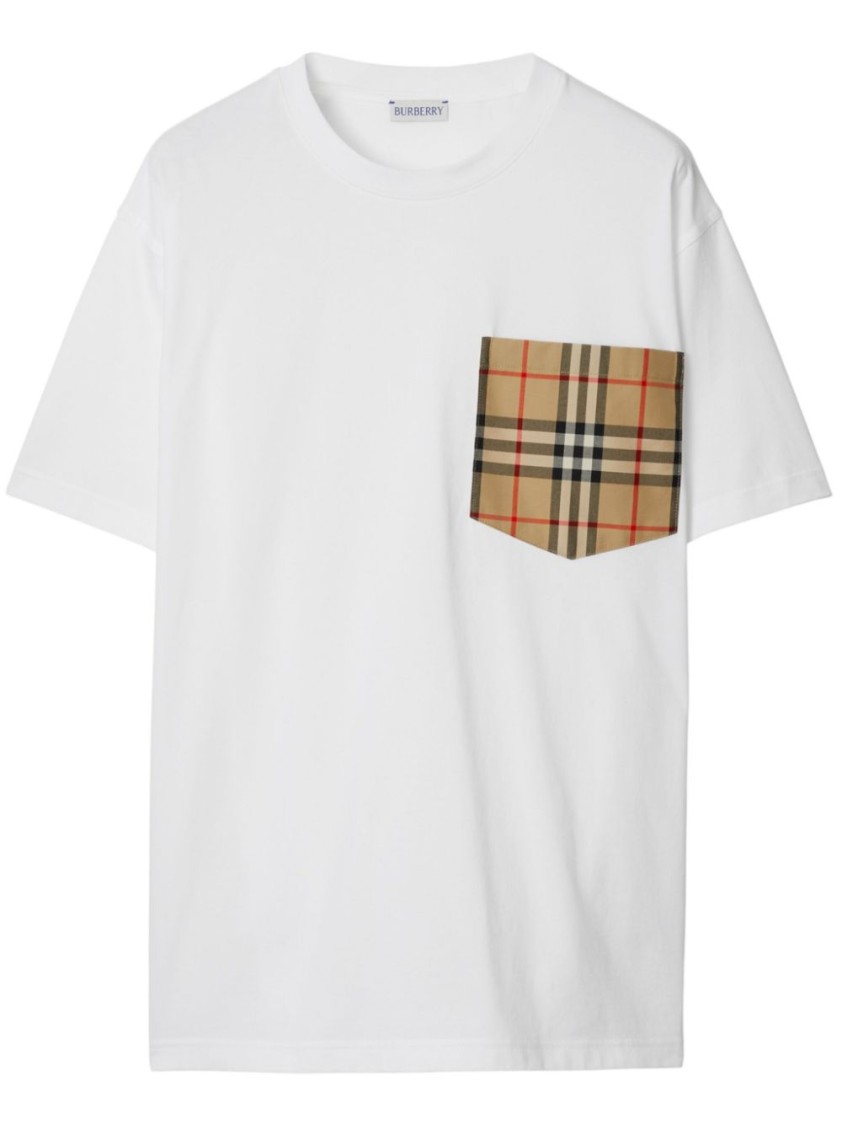 Burberry Women White Jersey Checked Twill-trimmed Cotton-jersey T-shirt Tee Shirt In White