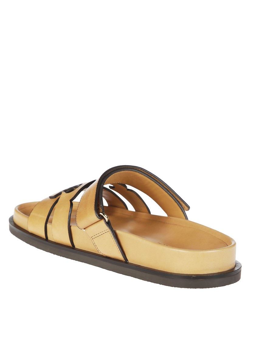 Tory Burch Double-strap Closure Slides With Elegant Buckle Detail In Yellow