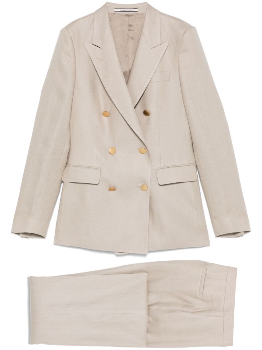 Tagliatore Linen Double-breasted Suit In Taupe In Neutrals