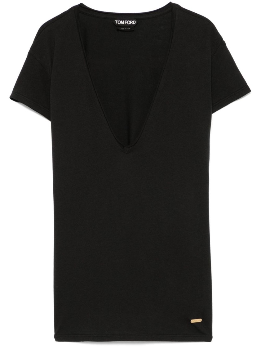 Tom Ford Deep V-neck Black T-shirt With Fitted Silhouette In Black