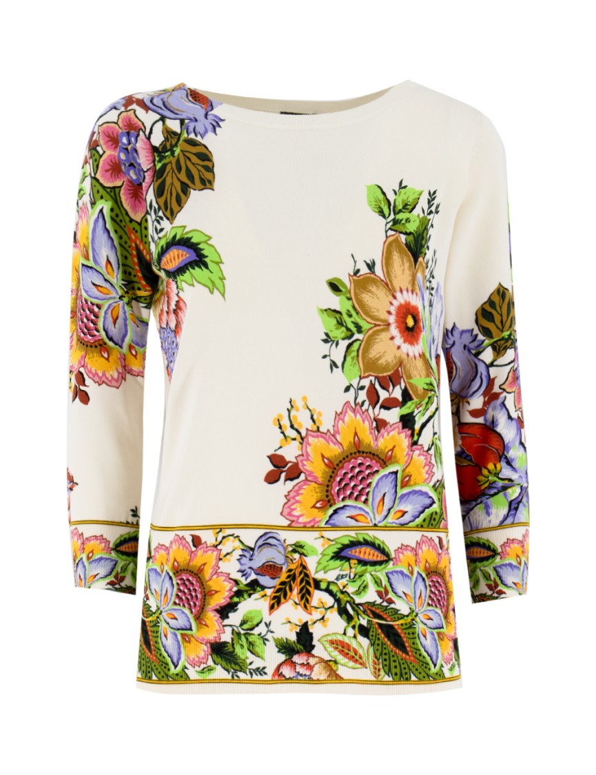 Etro Multicolored Floral Print Silk Blend Sweater