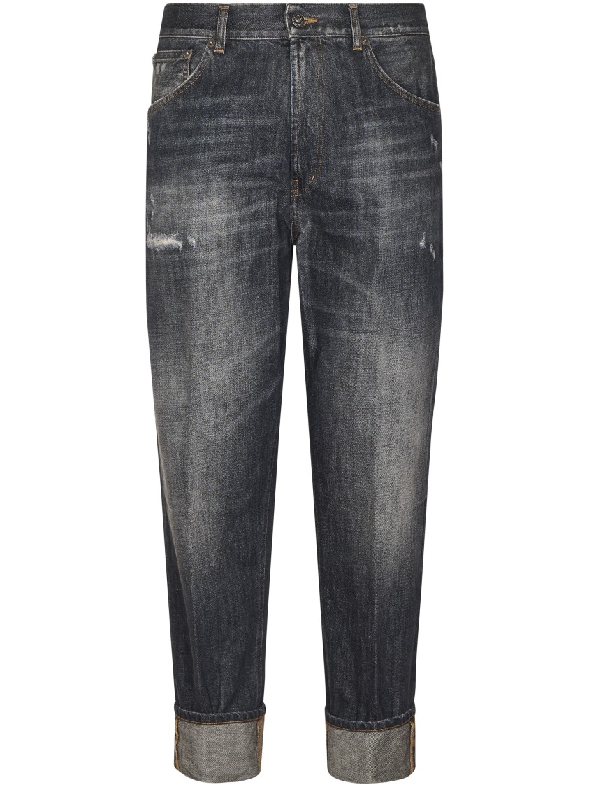 Dondup Relaxed Fit Distressed Denim Trousers With Rolled Cuffs In Gray
