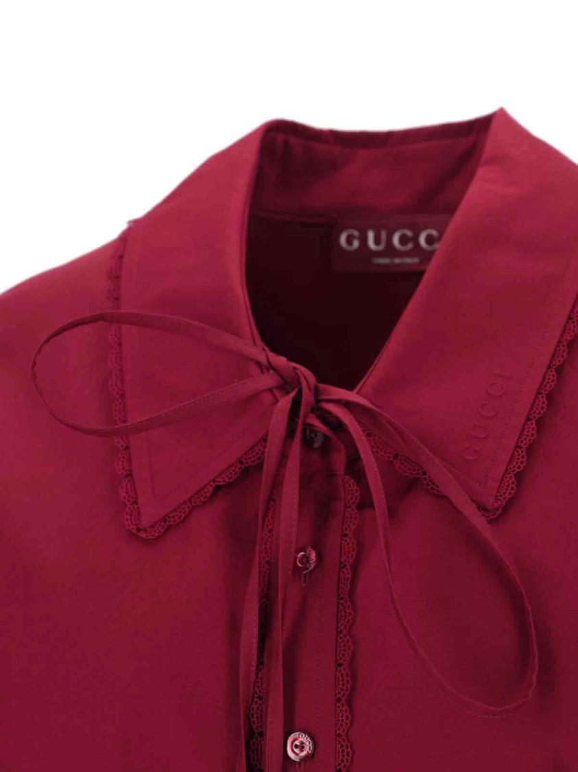 Gucci Cotton Popeline Shirt With Ties And Laces Profiles In Red