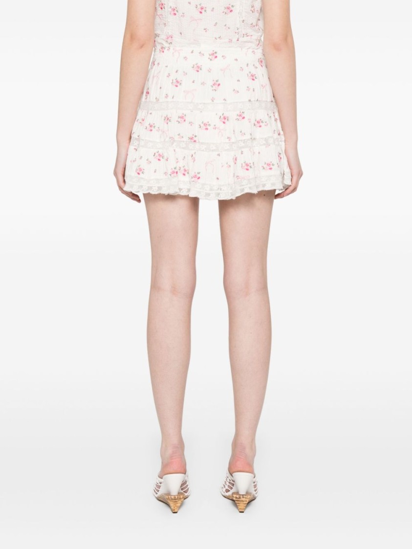 Loveshackfancy Smocked Waist Tiered Mini Skirt With Floral Embroidery In White