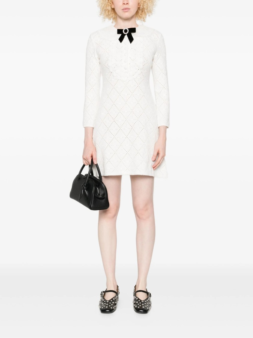 Self-portrait A-line Mini Dress With Velvet Bow In White