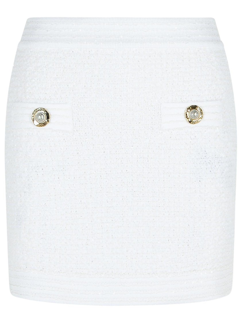 Balmain Cotton Blend Miniskirt Gold-tone Buttons In White