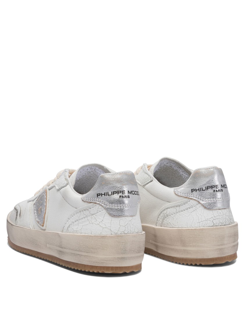Philippe Model Paris Textured Leather Slip-on Sneakers In White
