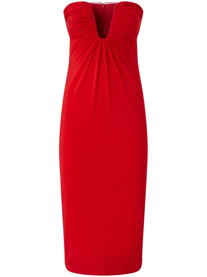 Shop Pinko Fitted Red Midi Dress With Shaped Neckline