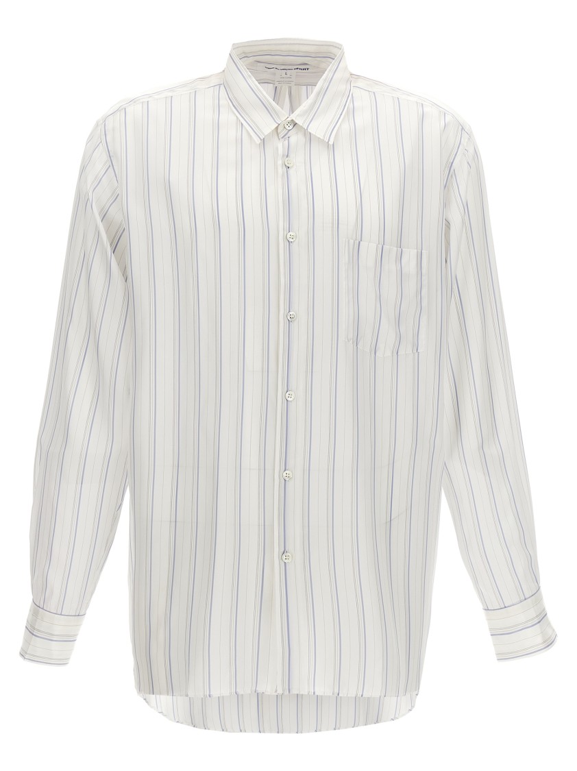 Comme Des Garçons Striped Shirt With Button-down Collar And Pocket In White