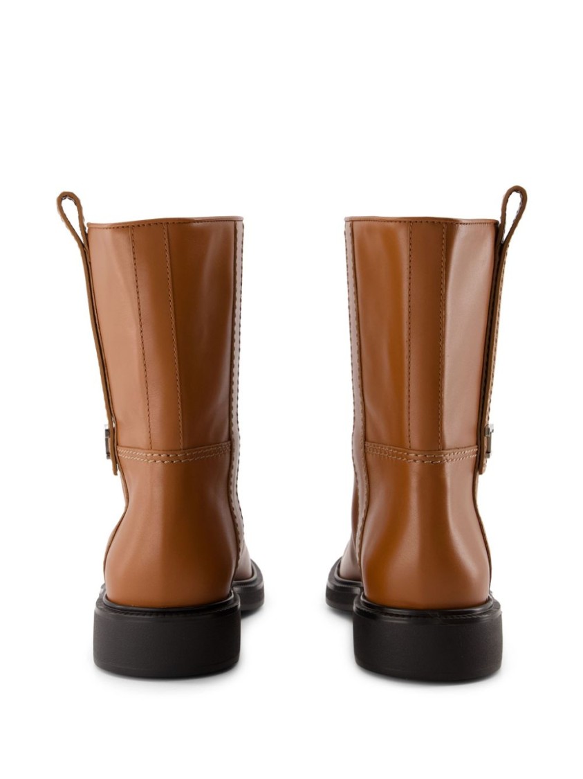 Tod's Polished Brown Ankle Boots With Leather Detailing In Brown